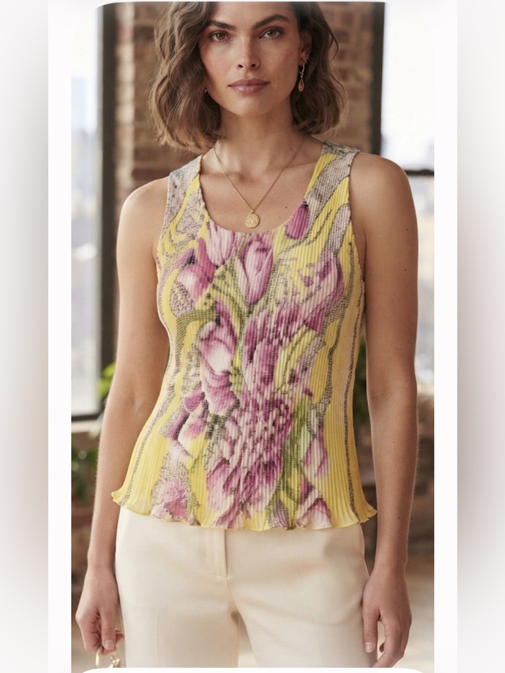 NWOT Vintage DKNY 100% Silk Screen Floral Sleeveless Top